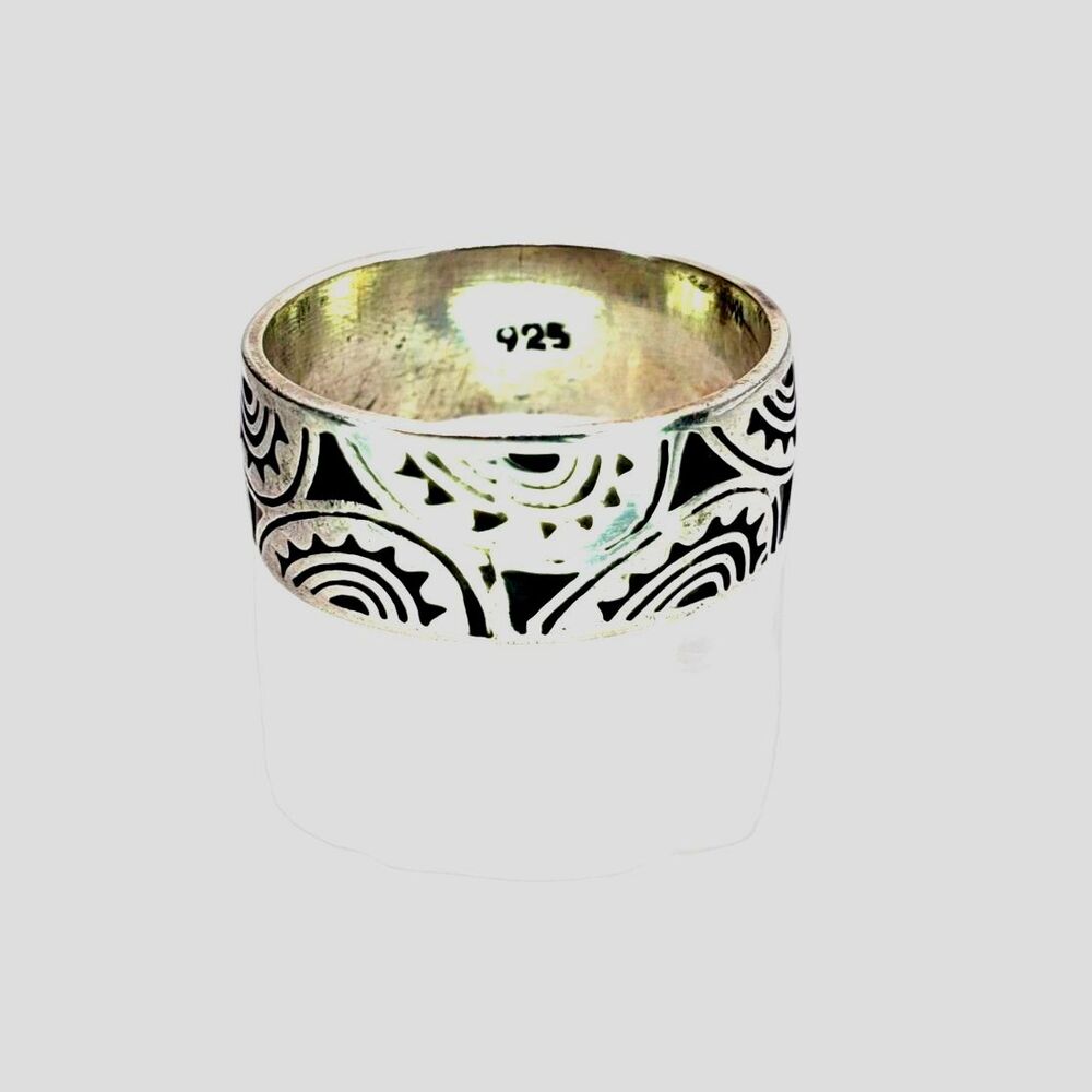 Engraved 925 Sterling Silver Band Ring Solid W/Swirl Pattern Thick 4gr Sz 7